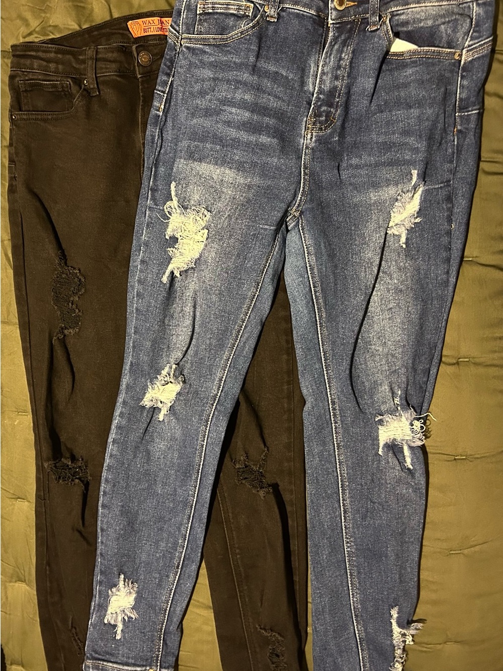 Wax Jean Women’s Distressed Cropped Skinny Jean 2 Pack - Medium Wash and Black